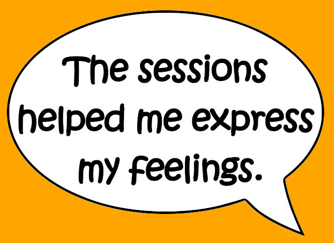 Speech bubble reading The sessions helped me express my feelings